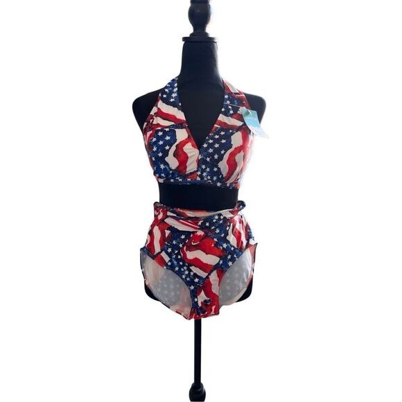 NWT Aonishua American flag high waist bikini (L) - Picture 2 of 7